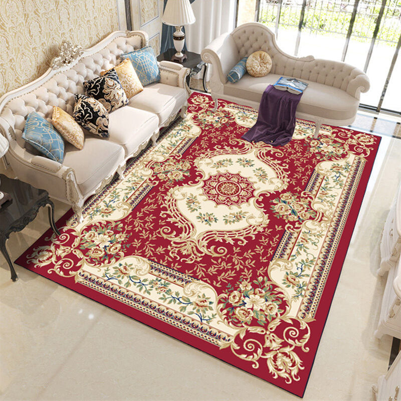 Classical Floral Printed Carpet Polyester Area Rug Non-Slip Backing Indoor Carpet for Living Room