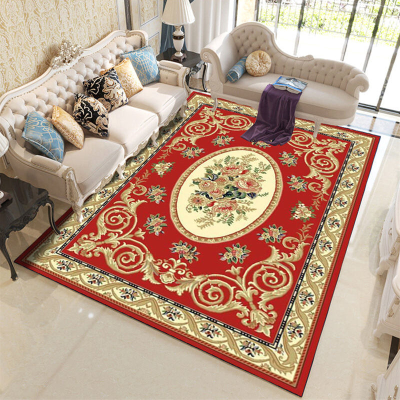 Classical Floral Printed Carpet Polyester Area Rug Non-Slip Backing Indoor Carpet for Living Room