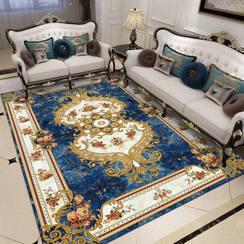 Glam Flower Print Rug European Style Polyester Anti-Slip Rug Washable Carpet for Home Decor