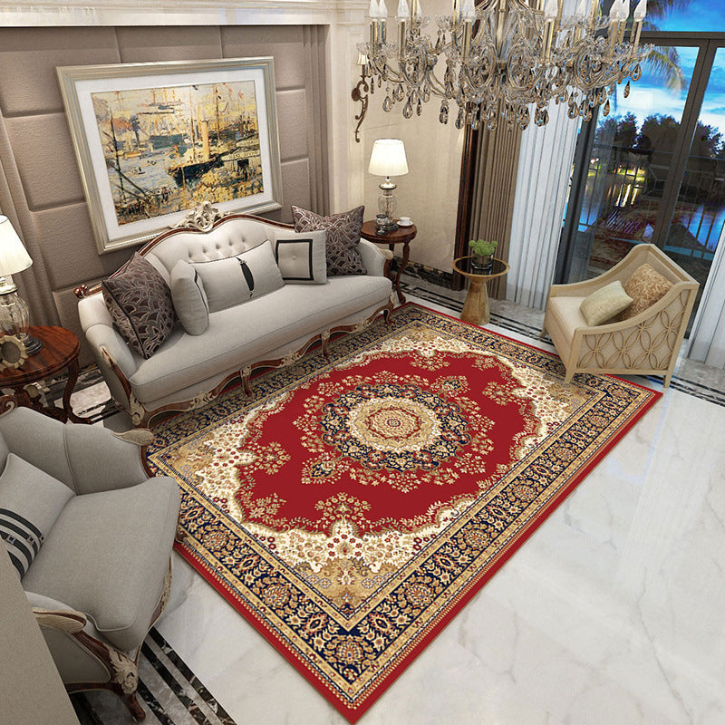 Glam Flower Print Rug European Style Polyester Anti-Slip Rug Washable Carpet for Home Decor