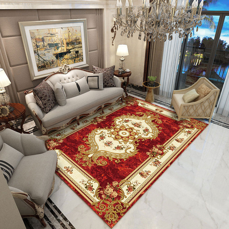 Glam Flower Print Rug European Style Polyester Anti-Slip Rug Washable Carpet for Home Decor