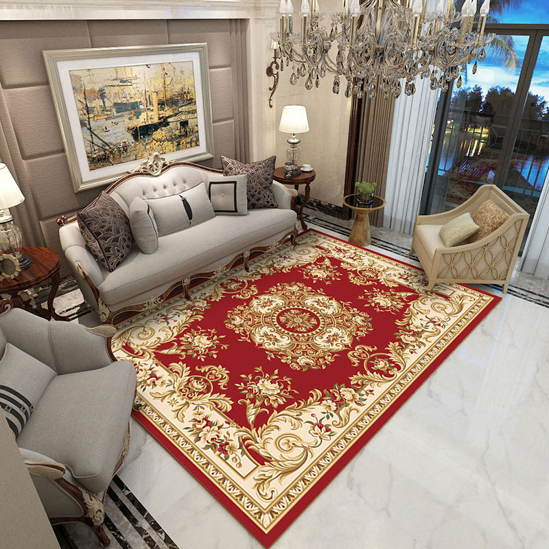 Glam Flower Print Rug European Style Polyester Anti-Slip Rug Washable Carpet for Home Decor