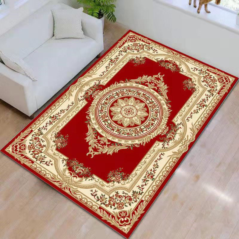 Blue Contemporary Rug Polyester Medallion Indoor Carpet Non-Split Area Rug for Living Room