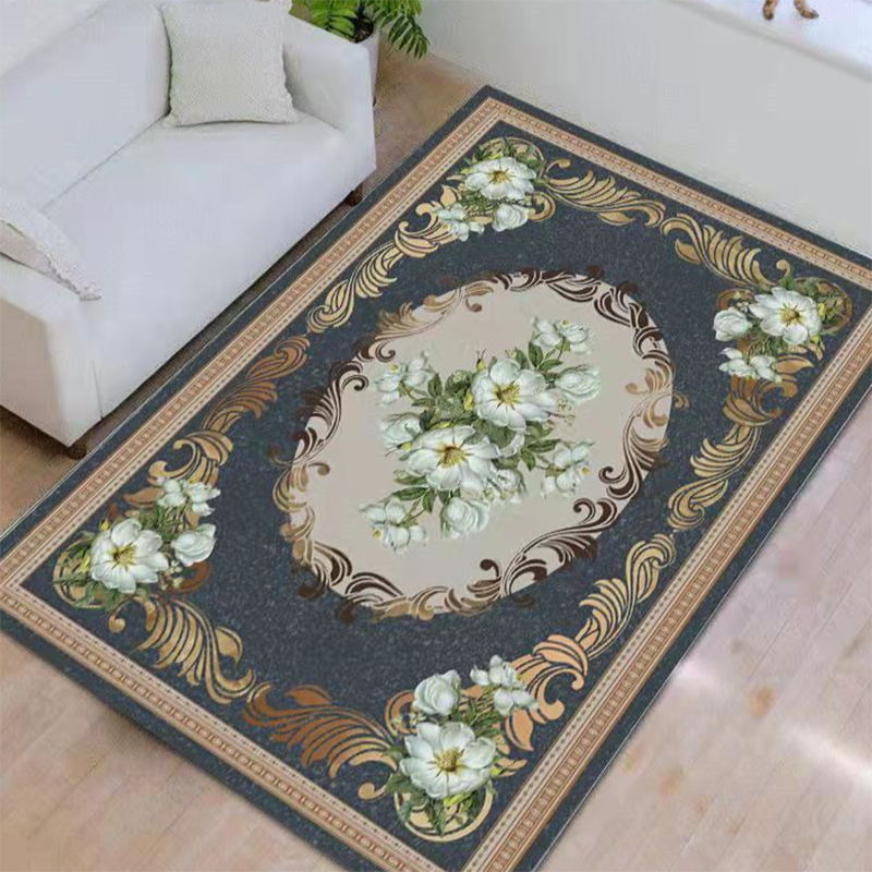 Blue Contemporary Rug Polyester Medallion Indoor Carpet Non-Split Area Rug for Living Room