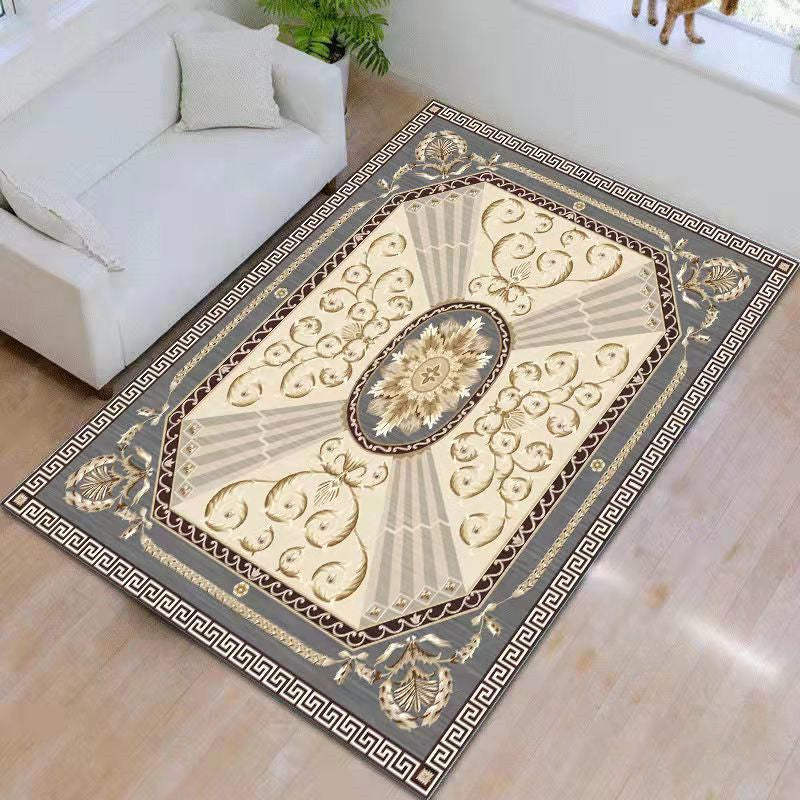 Blue Contemporary Rug Polyester Medallion Indoor Carpet Non-Split Area Rug for Living Room