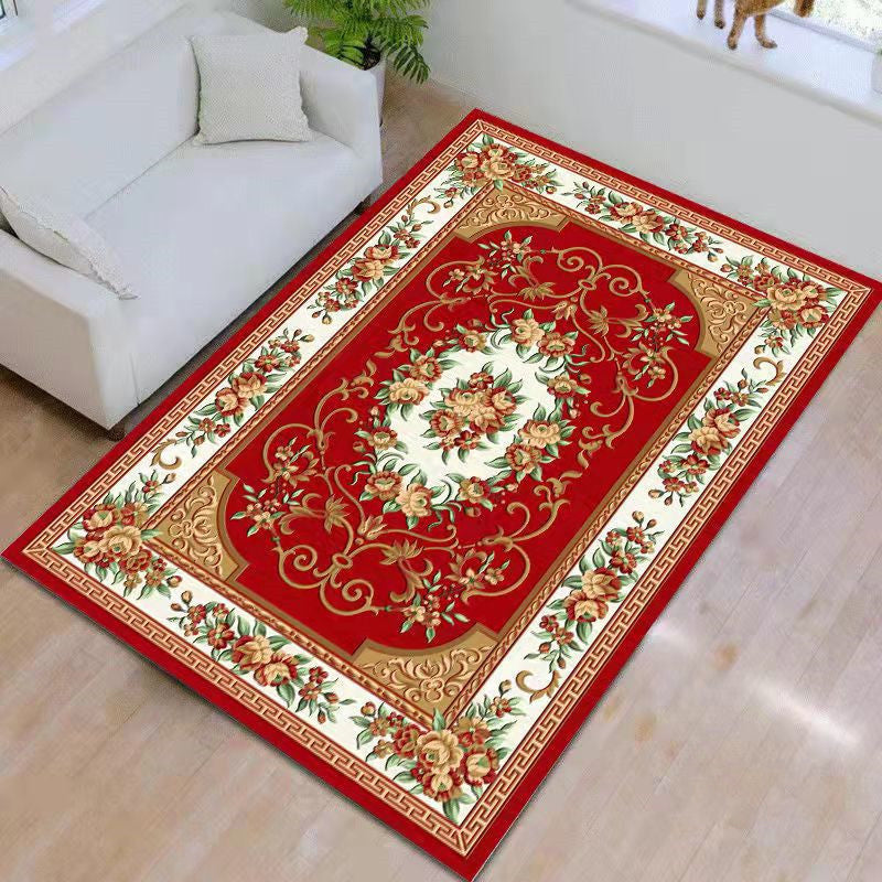 Blue Contemporary Rug Polyester Medallion Indoor Carpet Non-Split Area Rug for Living Room