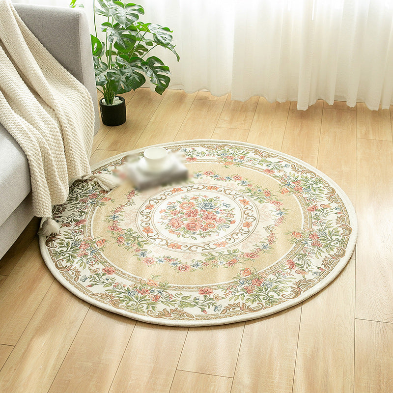 Round Classic Rug Antique Floral Design Area Rug Polyester Anti-Slip Backing Carpet for Home Decor