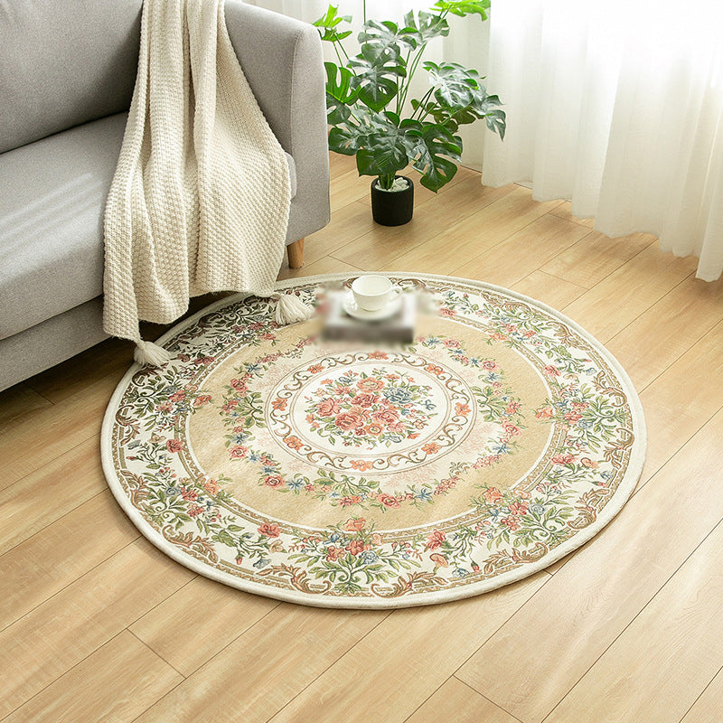 Round Classic Rug Antique Floral Design Area Rug Polyester Anti-Slip Backing Carpet for Home Decor