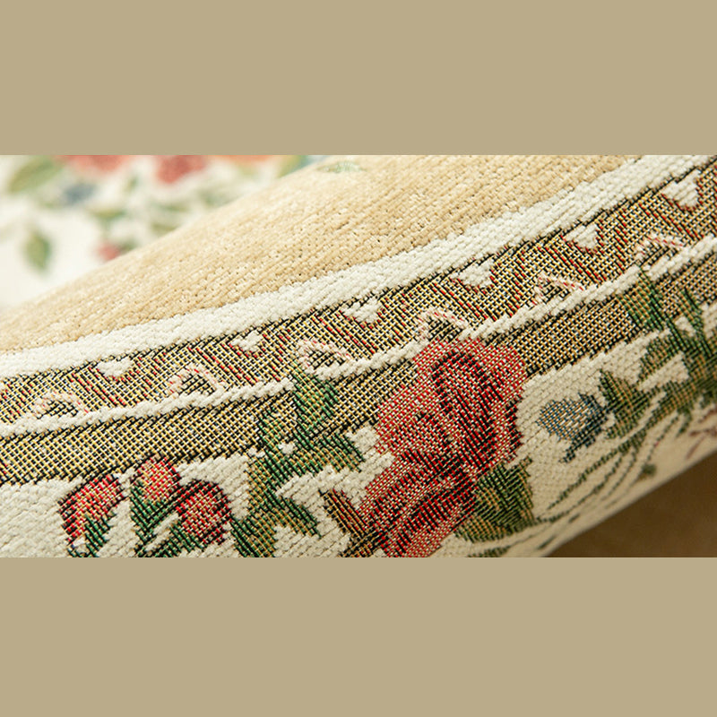 Round Classic Rug Antique Floral Design Area Rug Polyester Anti-Slip Backing Carpet for Home Decor