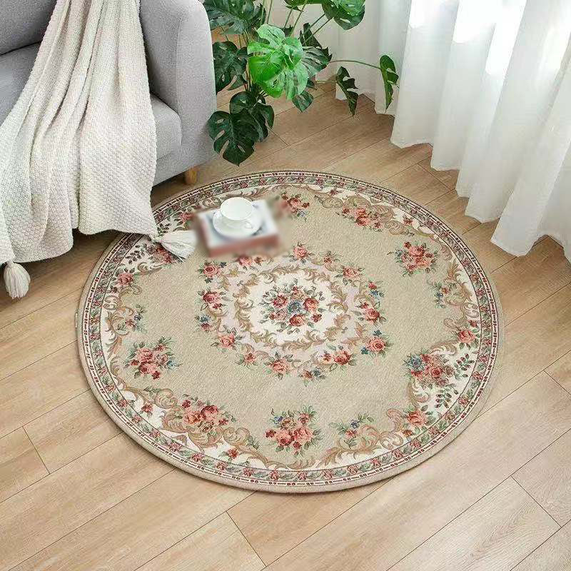 Round Classic Rug Antique Floral Design Area Rug Polyester Anti-Slip Backing Carpet for Home Decor