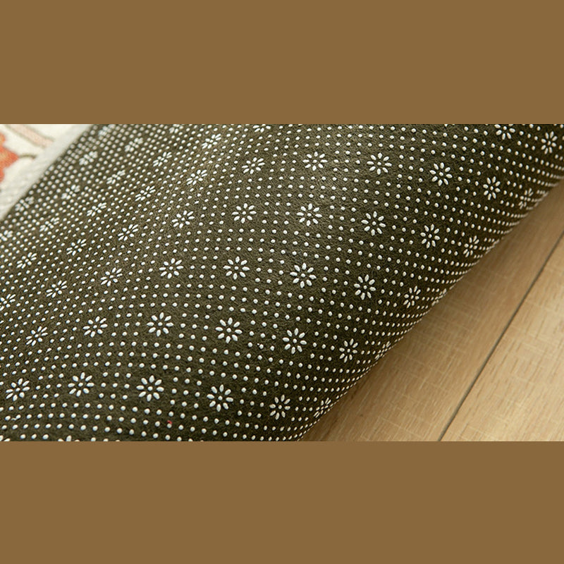 Round Classic Rug Antique Floral Design Area Rug Polyester Anti-Slip Backing Carpet for Home Decor