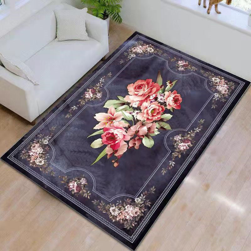 Navy Living Room Rug Modern Medallion Area Rug Polyester Washable Carpet for Home Decor