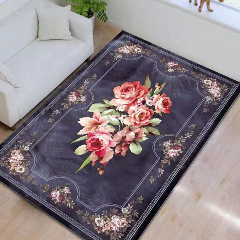 Navy Living Room Rug Modern Medallion Area Rug Polyester Washable Carpet for Home Decor