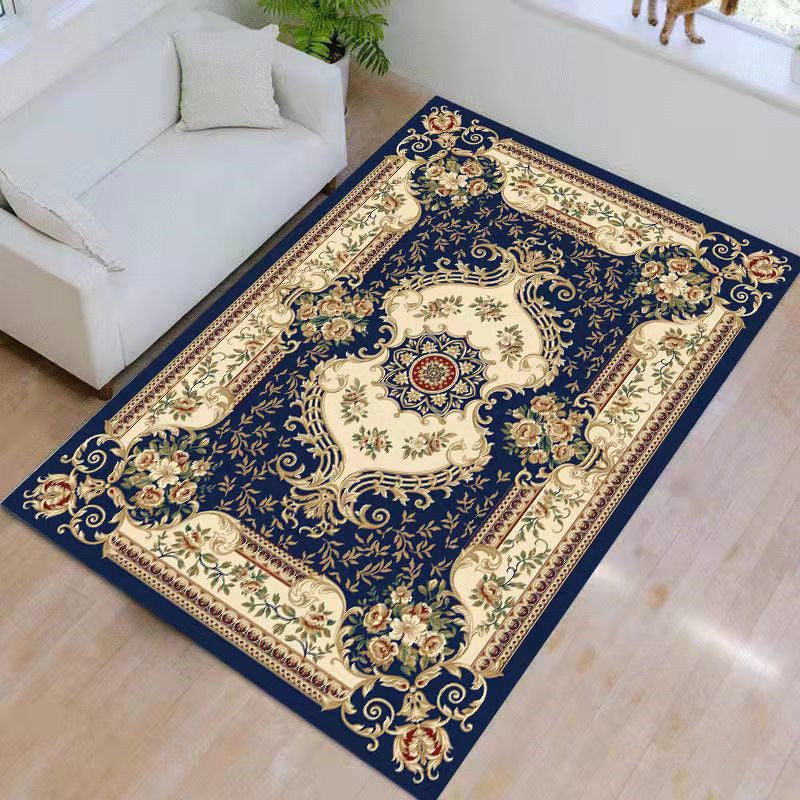 Navy Living Room Rug Modern Medallion Area Rug Polyester Washable Carpet for Home Decor