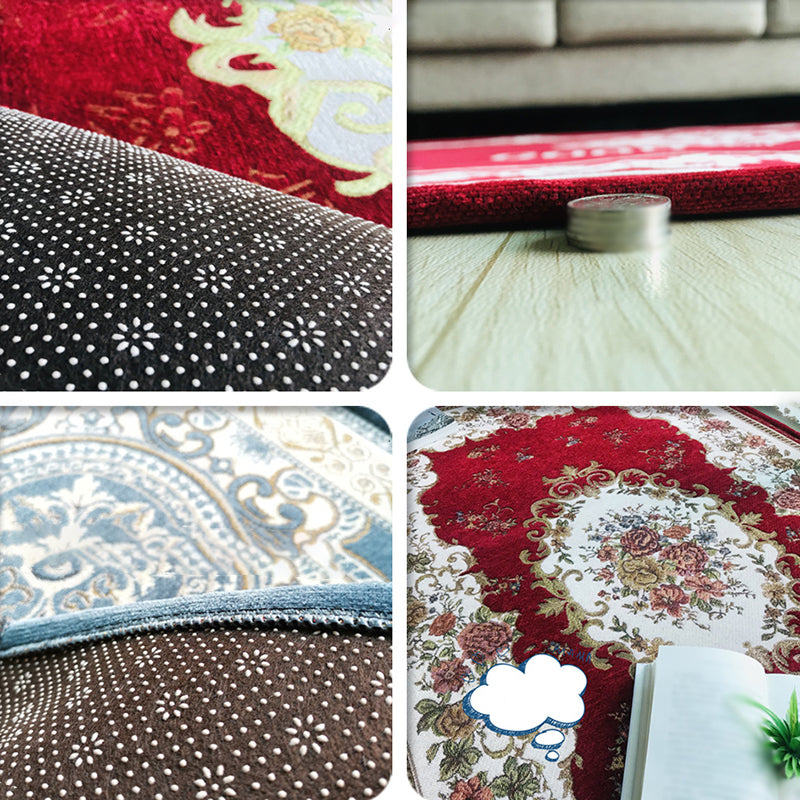 Multicolored Traditional Rug Flower Print Gorgeous Carpet Anti-Slip Carpet for Living Room