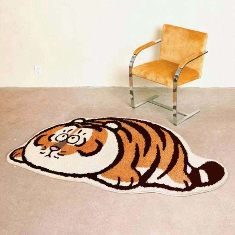 Novelty Cute Area Rug Tiger Print Carpet Polyester Washable Rug for Home Decoration