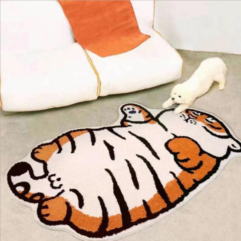 Novelty Cute Area Rug Tiger Print Carpet Polyester Washable Rug for Home Decoration