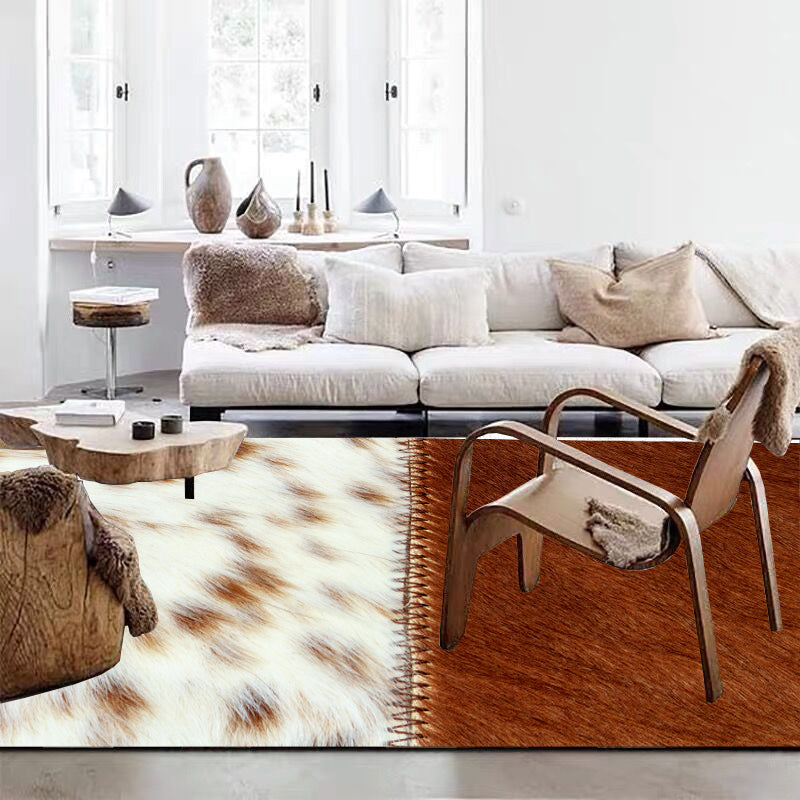 Western Panel Design Carpet Cowhide Indoor Rug Non-Slip Backing Area Carpet for Home Decoration
