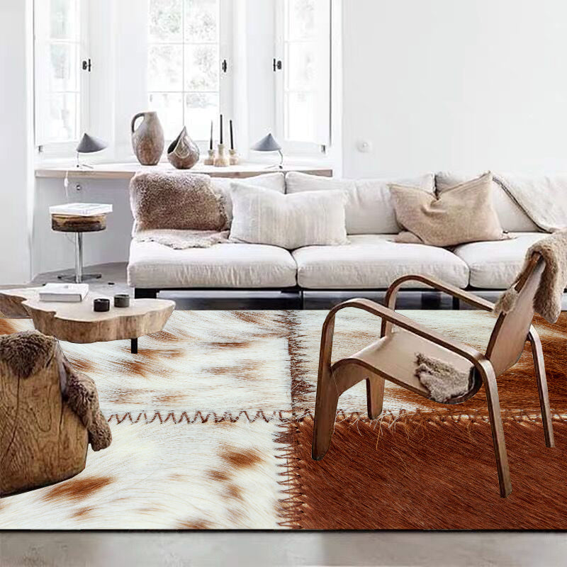 Western Panel Design Carpet Cowhide Indoor Rug Non-Slip Backing Area Carpet for Home Decoration