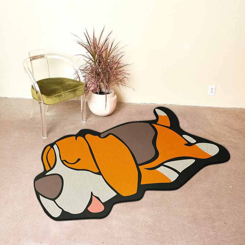 Orange Indoor Room Carpet Casual Animal Area Carpet Polyester Anti-Split Backing Rug