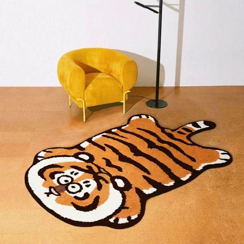Orange Indoor Room Carpet Casual Animal Area Carpet Polyester Anti-Split Backing Rug