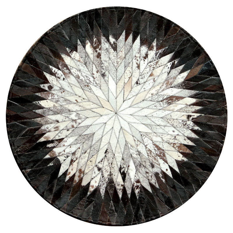 Brown Tone Geometric Print Carpet Cowhide Splicing Carpet Washable Round Rug for Living Room