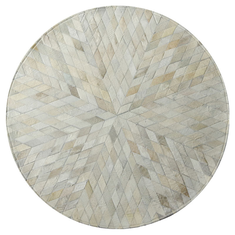 Brown Tone Geometric Print Carpet Cowhide Splicing Carpet Washable Round Rug for Living Room