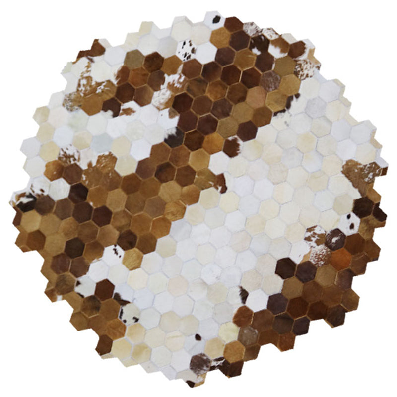 Creative Round Area Rug Geometric Print Splicing Carpet Handmade Cowhide Rug for Living Room