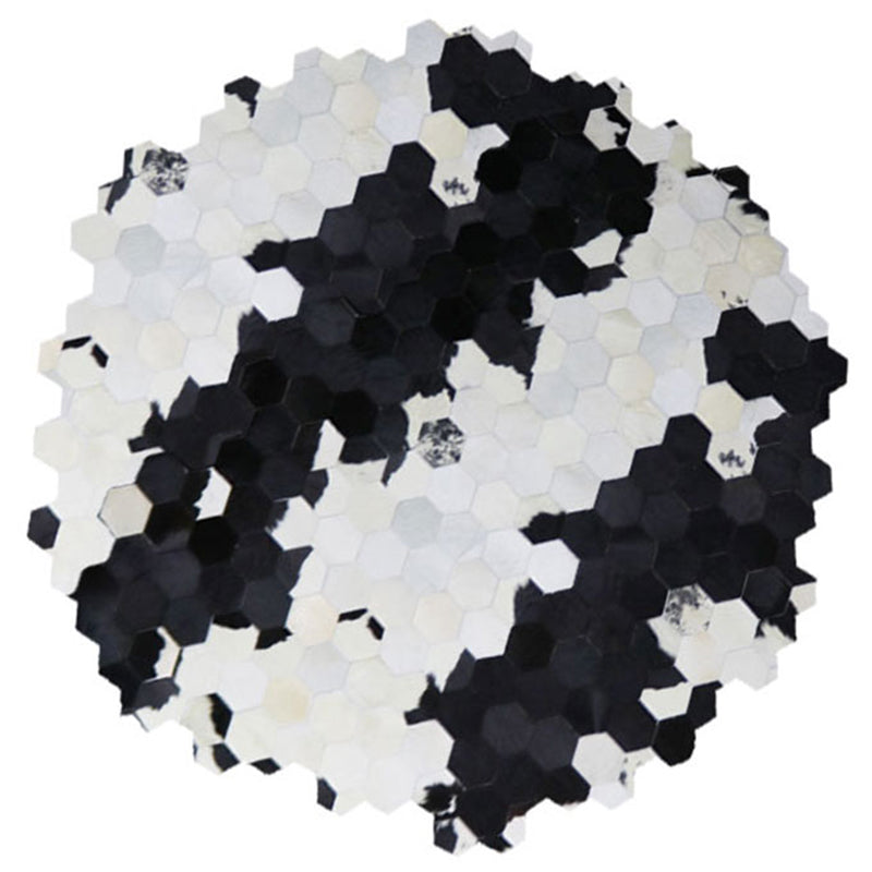 Creative Round Area Rug Geometric Print Splicing Carpet Handmade Cowhide Rug for Living Room