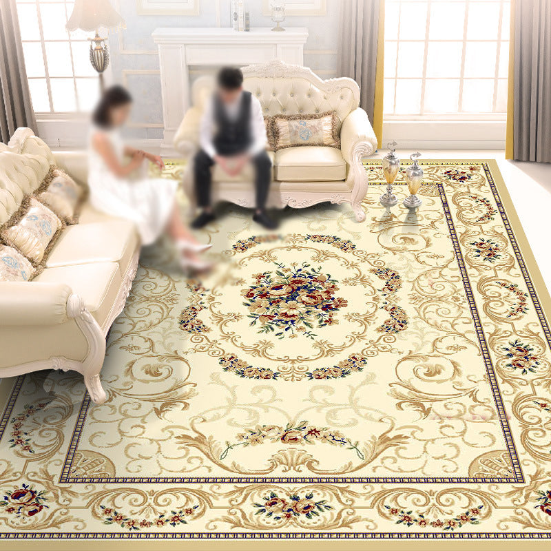 Gorgeous European Rug Classic Flower Print Carpet Polyester Stain Resistant Rug for Home Decor