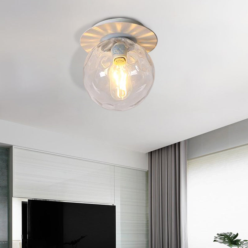 Gray/White/Green/Wood Finish Orb Light Fixture Ceiling Nordic 1 Head Close to Ceiling Light with Clear Hammered Glass Shade