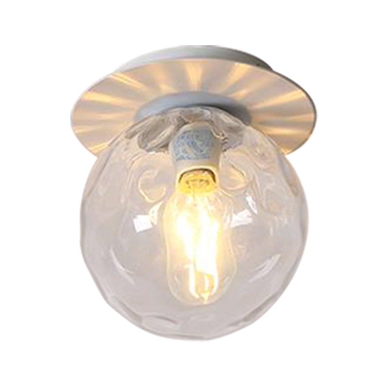 Gray/White/Green/Wood Finish Orb Light Fixture Ceiling Nordic 1 Head Close to Ceiling Light with Clear Hammered Glass Shade