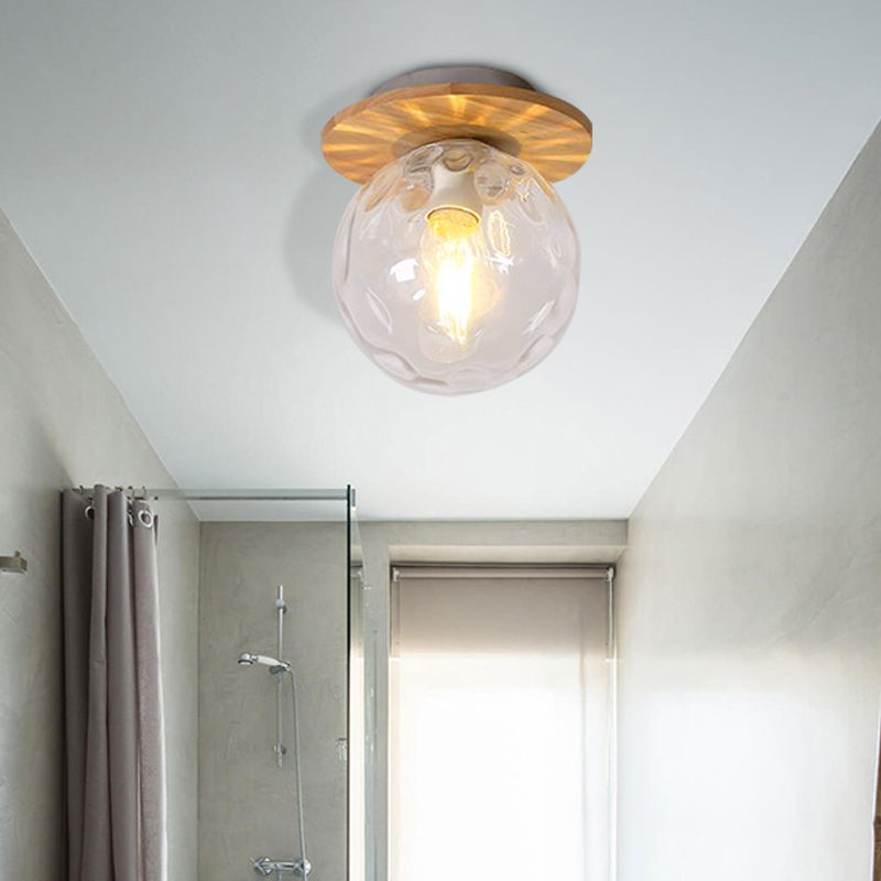 Gray/White/Green/Wood Finish Orb Light Fixture Ceiling Nordic 1 Head Close to Ceiling Light with Clear Hammered Glass Shade