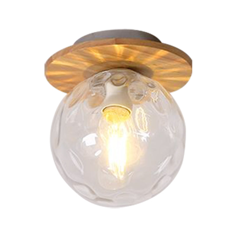 Gray/White/Green/Wood Finish Orb Light Fixture Ceiling Nordic 1 Head Close to Ceiling Light with Clear Hammered Glass Shade