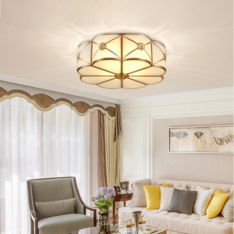 Glass Floral Flush Mount Lighting Minimalist Bedroom Flush Mount Ceiling Fixture in Gold