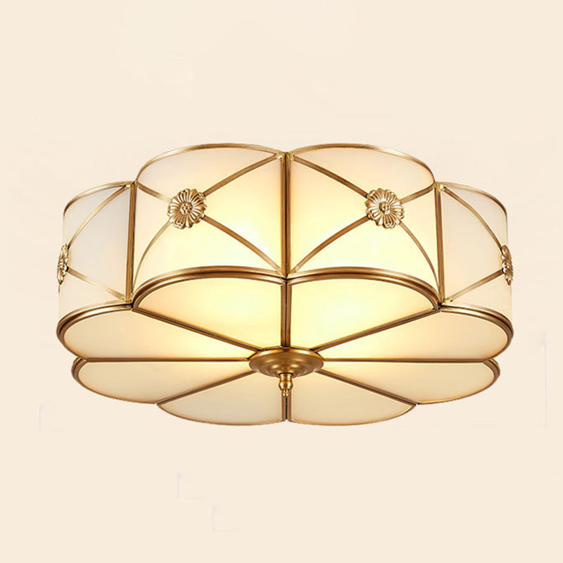 Glass Floral Flush Mount Lighting Minimalist Bedroom Flush Mount Ceiling Fixture in Gold