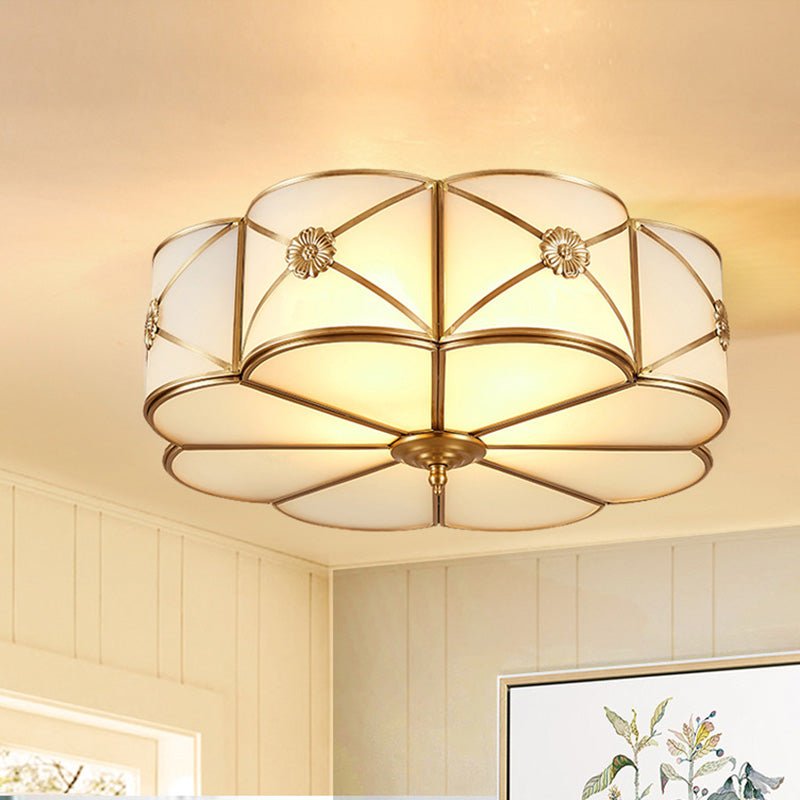 Glass Floral Flush Mount Lighting Minimalist Bedroom Flush Mount Ceiling Fixture in Gold