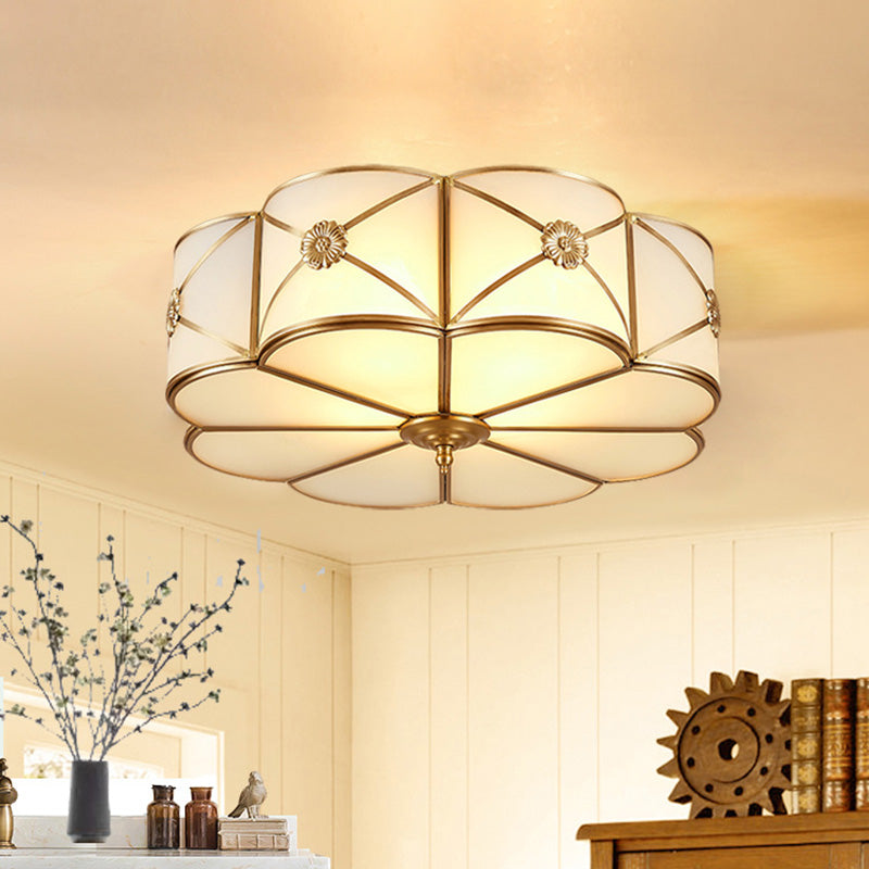 Glass Floral Flush Mount Lighting Minimalist Bedroom Flush Mount Ceiling Fixture in Gold