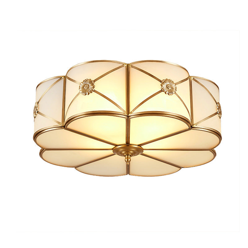 Glass Floral Flush Mount Lighting Minimalist Bedroom Flush Mount Ceiling Fixture in Gold