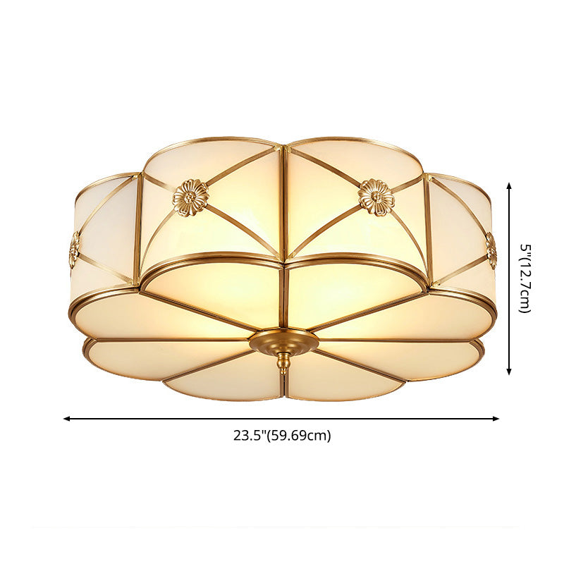 Glass Floral Flush Mount Lighting Minimalist Bedroom Flush Mount Ceiling Fixture in Gold