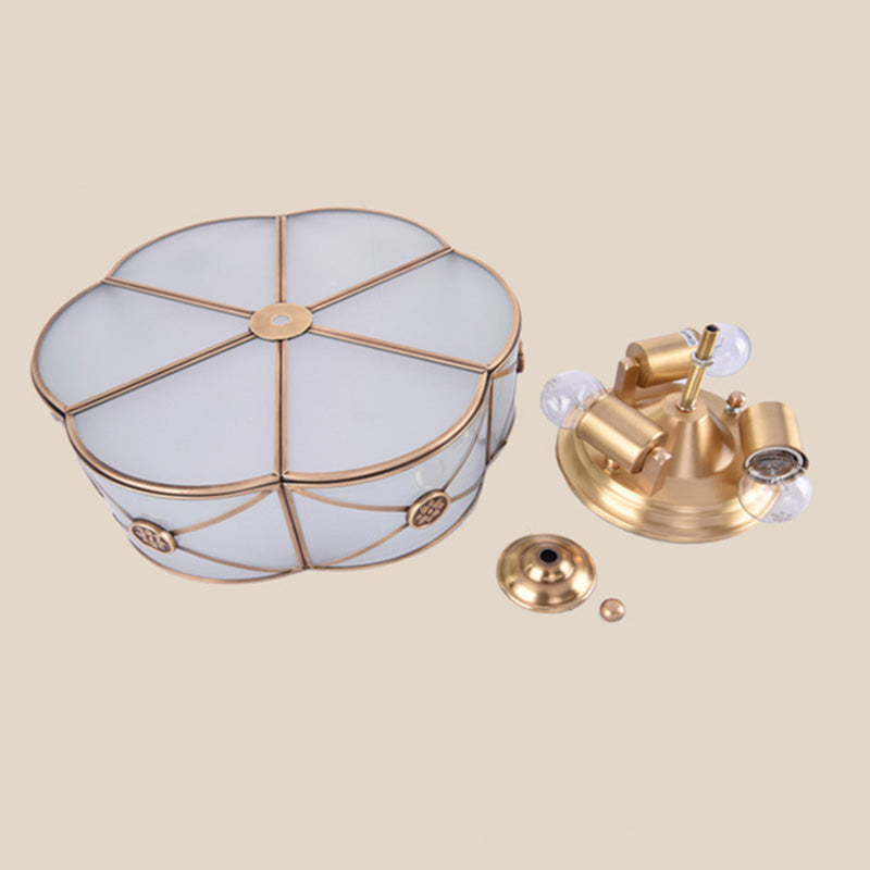 Glass Floral Flush Mount Lighting Minimalist Bedroom Flush Mount Ceiling Fixture in Gold