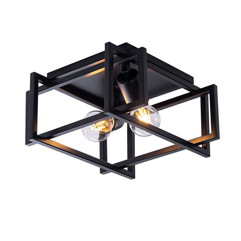 Lámpara de techo con diseño de bombilla abierta de estilo industrial, lámpara empotrada de hierro forjado negro para dormitorio