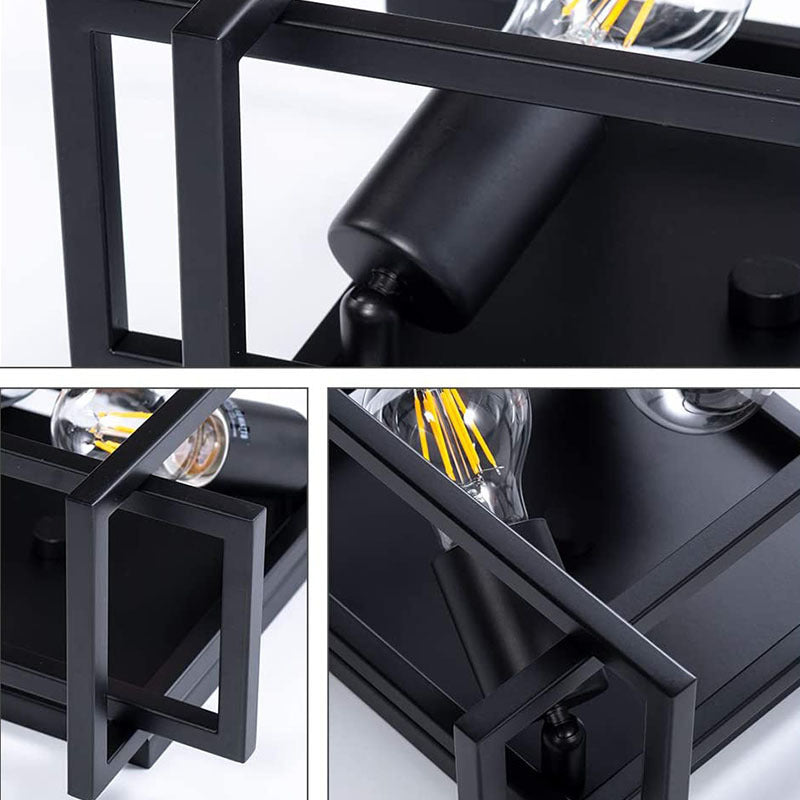 Lámpara de techo con diseño de bombilla abierta de estilo industrial, lámpara empotrada de hierro forjado negro para dormitorio