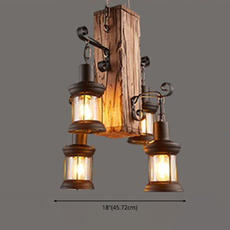 Wood Shaded Pendant Light Fixture Retro Restaurant Chandelier Light Fixture in Distressed Wood