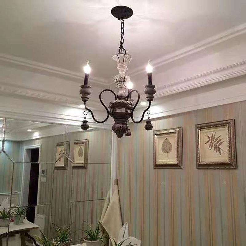 Grey Candle Pendant Lighting Antique Style Wooden Dining Room Chandelier