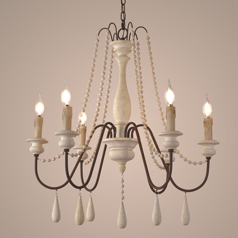 Candlestick Chandelier French Country Wooden Dining Room Hanging Light Fixture