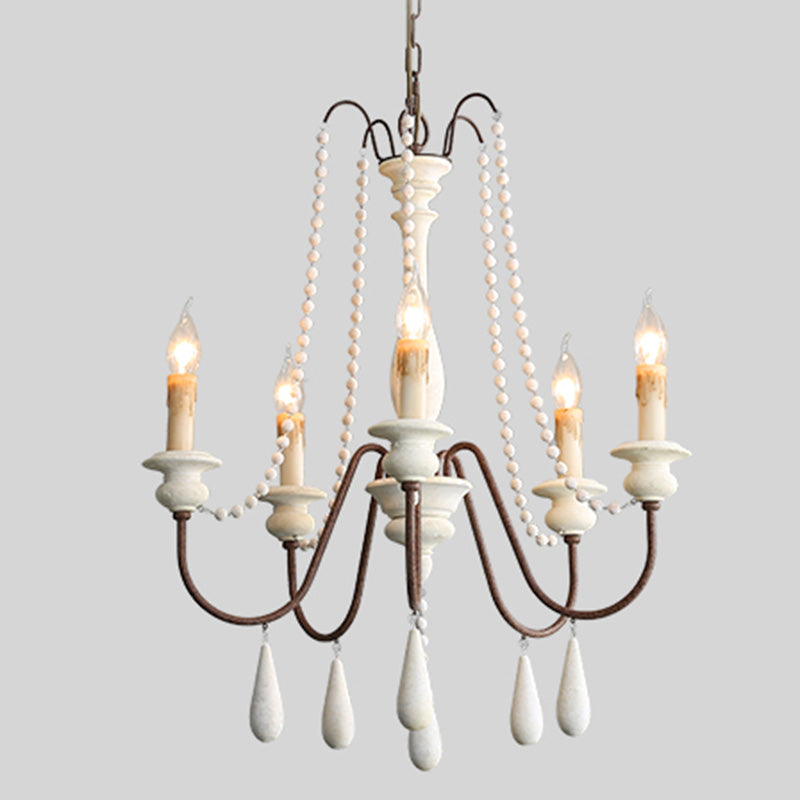 Candlestick Chandelier French Country Wooden Dining Room Hanging Light Fixture