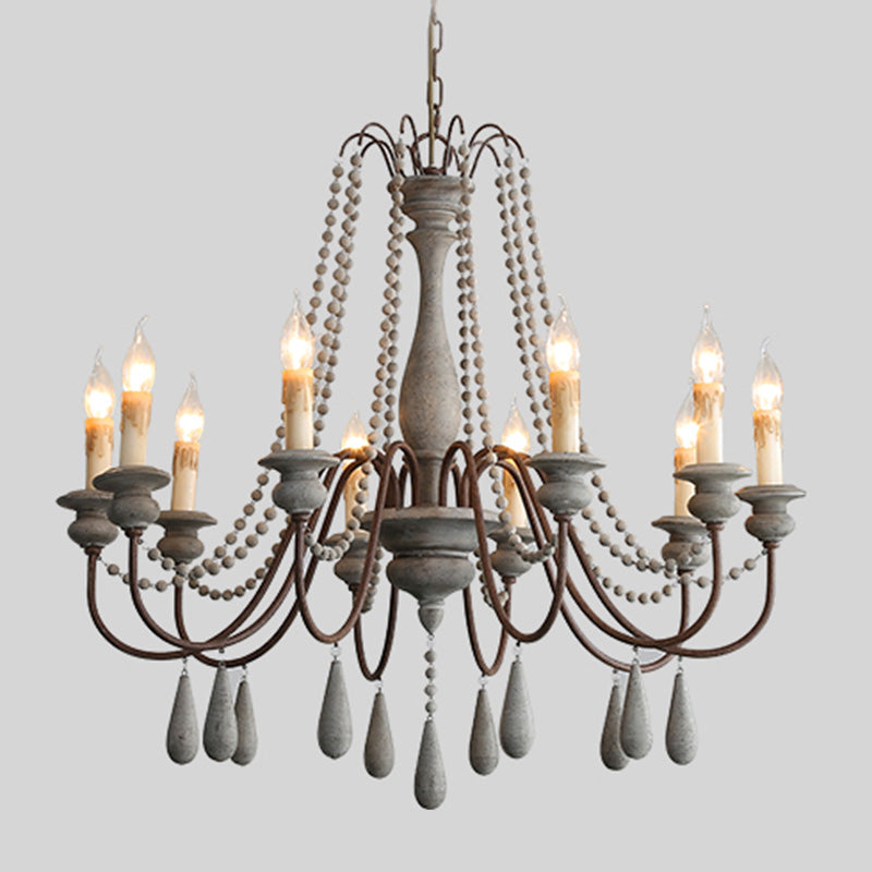Candlestick Chandelier French Country Wooden Dining Room Hanging Light Fixture