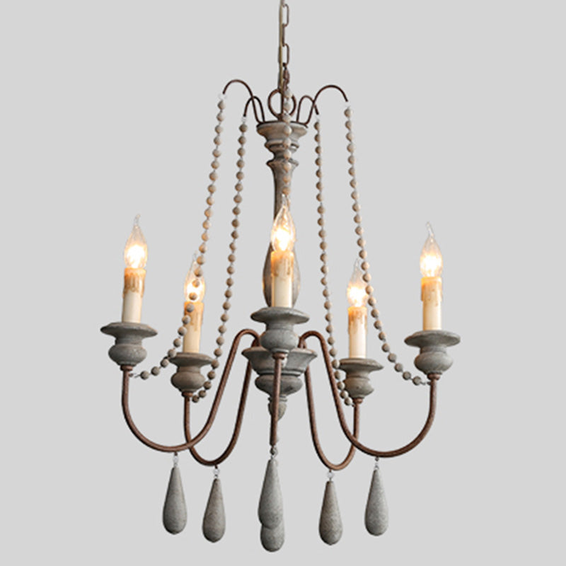 Candlestick Chandelier French Country Wooden Dining Room Hanging Light Fixture