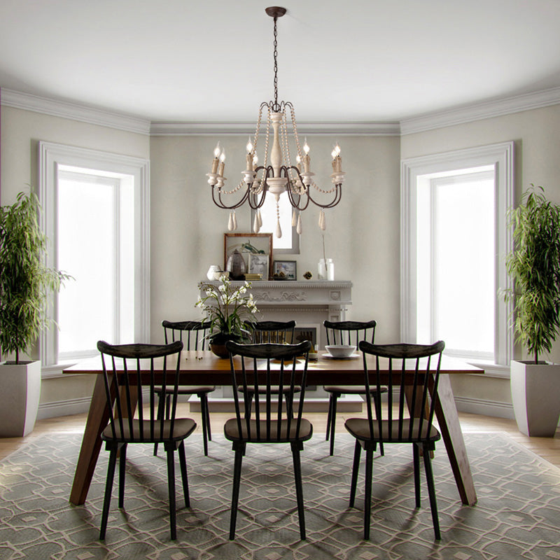 Candlestick Chandelier French Country Wooden Dining Room Hanging Light Fixture